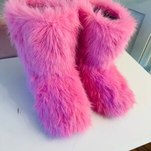 Charlotte Russe Hot Pink Faux Fur Ankle Boots